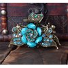 Women Retro Rose Flower Hair Claw Imitation Turquoise Fancy Jaw Clips Pins Fashion Alloy Rhinestone Hair Catch Barrette Hair Updo Grip Hair Accessories (Blue)