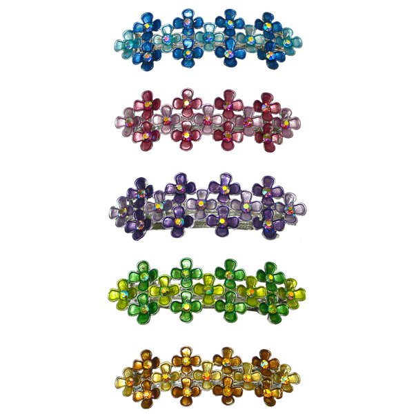 JCGY Set of 5, 5 Count, Mid Size Crystal Metal Barrettes French Clip Desogm of Small Daisies in a Geo Pattern FN500-8-5