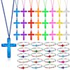 Equsion 48 Pcs Cross Necklaces Christian Religious Party Favors Include 24 Plastic Crystal Cross Necklace DIY Craft Gifts with 24 Bracelet for Vacation Bible Prize Favor (Cross)