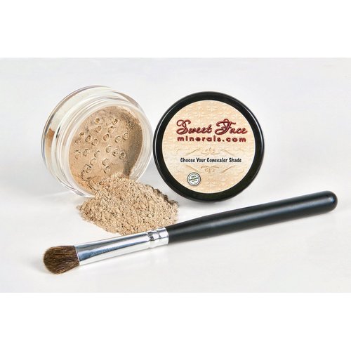 DARK CONCEALER with Blending Brush Mineral Makeup Matte Loose Corrector Powder Bare Skin Cover Up Hide Blemishes Redness Under Eyes Dark Circles Scars Baked On Full Coverage SPF 20