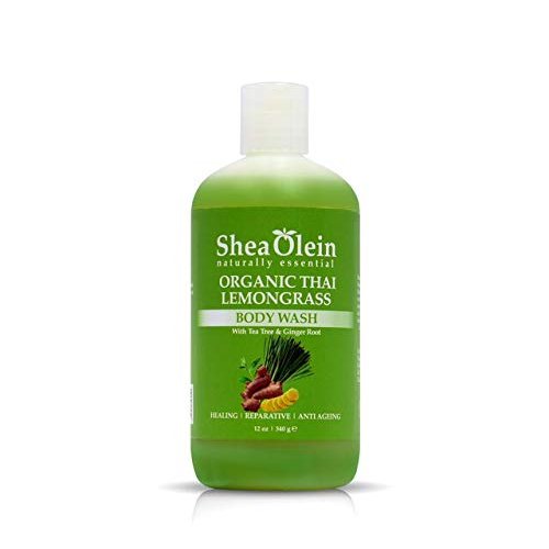 Shea Olein Organic Bath Body Wash Shower Gels (Organic Thai Lemongrass Body Wash & Ginger Roots, 12oz)