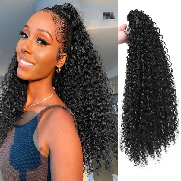 Ponytail Extension for Black Women Deep Curly Drawstring Ponytail 20 Inch Afro Kinky Curly Clip in Pony Tails Hair Extensions Curly Synthetic Soft Fluffy Ponytail for Daily Use