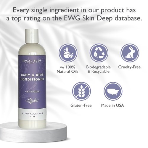 SoCal Suds & Company - Organic Baby & Kids Conditioner - Moisture Baby Hair Conditioner - Gentle Natural Vitamin Rich Ingredient Organic Oils for Babies and Kids Sensitive Scalp - Lavender, 12oz