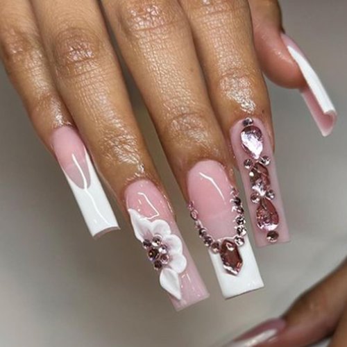 HNUIX Nail Rhinestones Kit 12 Types Light Pink Special-Shaped Diamonds 4550Pcs Flat-Bottomed Crystal 3D Nail Art Rhinestones Decorations Gems Stones with Nail Glue Gel+Nai Brush+Tweezers+Drill Pen