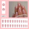 Bellelfin 24Pcs Medium Coffin Press on Nails, Glossy Gradient Nude Pink Fake Nails Cute Short False Nail Glitter Design Acrylic Glue onNails for Women Girls Artificial Fingernails