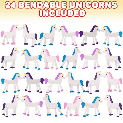 ArtCreativity Bendable Unicorns, Set of 24, Flexible Unicorn Figurines, Stress Relief Fidget Toys, Piñata Fillers, Birthday Party Favors, Goodie Bag Stuffers for Kids