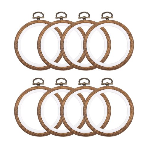 8 Pcs/Set Mini Embroidery Hoops 3 Inch Round Imitated Wood Plastic Display Frame Reusable Circle Cross Stitch Hoop Ring for Art Craft Sewing and Hanging Ornaments Home Decor