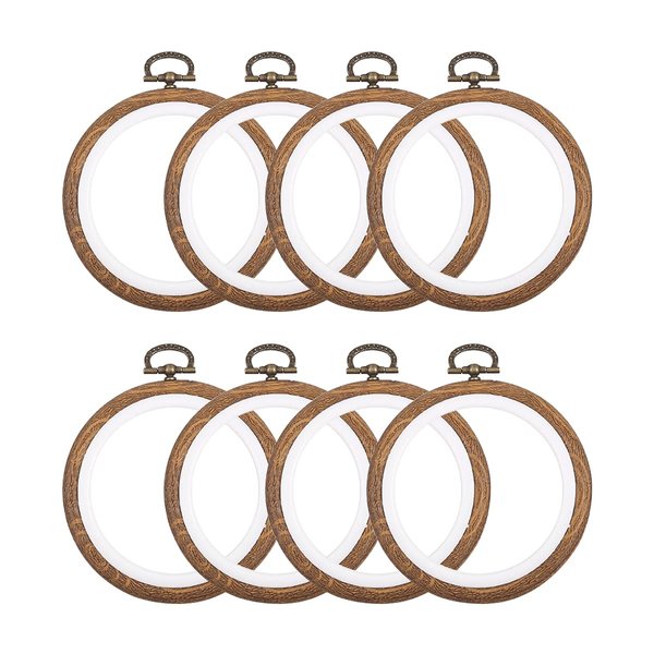 8 Pcs/Set Mini Embroidery Hoops 3 Inch Round Imitated Wood Plastic Display Frame Reusable Circle Cross Stitch Hoop Ring for Art Craft Sewing and Hanging Ornaments Home Decor