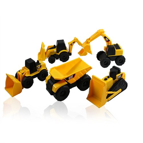 Caterpillar CAT Mini Machine Construction Truck Toy Cars Set of 5, Dump Truck, Bulldozer, Wheel Loader, Excavator and Backhoe Free-Wheeling Vehicles w/Moving Parts -Great Cake Toppers