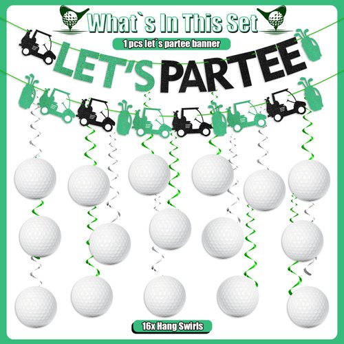 KORHONEN Let's Partee Golf Party Decorations, Golf Birthday Party Decorations Includes Let's Partee Golf Banner and Golf Hanging Swirls, Golf Themed Party Decorations for Kids Adults Baby Shower