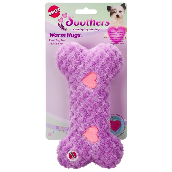SPOT Soothers Warm Hug Bone - Calming Plush Dog Toy with Lavender Scented Beads, Removable Squeaker, Microwavable Warming Pouch, Separation Anxiety Relief, for Small to Medium Dogs and Puppies, 9in