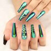 Outyua Rhinstone Super Long Fake Nails Coffin Green Press on Nails Glossy Ballerina Acrylic False Nails with Designs Artificial Full Cover Extra Long Nails for Women and Girls 24Pcs (Green Crystal)