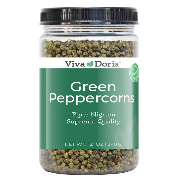 Viva Doria Green Peppercorns, Whole Green Pepper, Steam Sterilized,12 Oz (340 g), For Grinder Refills