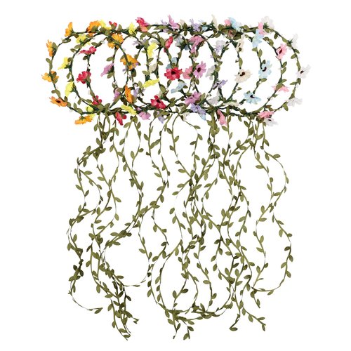 AWAYTR Bohemia Flower Crown Headband - Women Girl Fashion Green Leaves Ribbon Garland Floral Headpiece For Wedding Party Photography (G-Mixed Color-9Pcs)