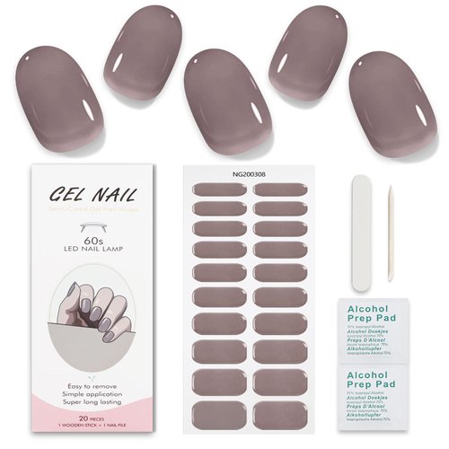 JMEOWIO Semi Cured Gel Nail Strips Brown Gel Nail Stickers Nail Supplies Nail Art Design Decoration Accessories
