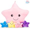 WEWILL 13-Inch Musical Star Plush Toy with LED Lights and 4 Mini Stars | Soothing Star Plush Pillow | Light Up Star with Baby Stars and Music | Ideal Gift for Kids