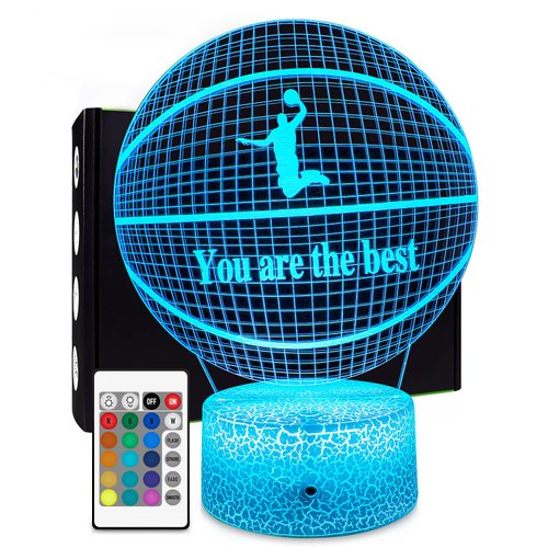 FlyonSea, Basketball Beside 7 Colors Change + Remote Control with Timer Night Light Optical Illusion Lamp As a Gift Ideas for Boys or Kids, Assorted/ Acrylic, Multicolor