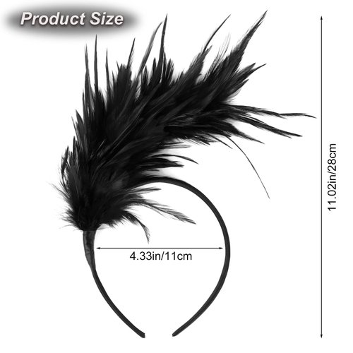 MWOOT Feather Headband 1920s Flapper Headband Vintage Classic Party Theme Wedding Fascinator Feather Headband (Black)