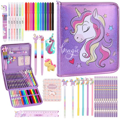 HULASO Fruit Scented Markers Set, 44 Pcs Unicorn Pencil Case Black to School Gifts, Unicorn Gifts for Girls - Birthday Gifts Art and Craft Coloring Supplies, Christmas Gifts for Kids
