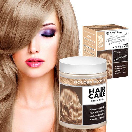Joyful Young Semi Permanent Hair Color Mask, Hair Coloring Depositing Conditioner, Vegan Magic Hair Dye Conditioner, Colors Hair in Minutes Long Lasting Ammonia FREE, Cover Gray 300ml (GOLDEN BLONDE)