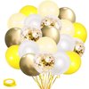 KBZVNAF Yellow White Gold Confetti Balloons - 60 Pack 12 inch Pastel Yellow Latex Party Balloon for Sunflower Honeybee Theme, Birthday, Baby Shower, Wedding Decorations