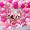 Jobkoo Pink Birthday Decorations for Girls, Hot Light Pink Balloon Garland Arch Kit Baby Bright Pink Happy Birthday Banner Foil Curtain Heart Star Foil Party Balloons for Princess Birthday Party Decor