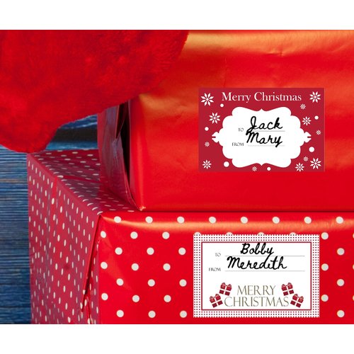Jumbo Christmas Gift Tag Stickers 60 Count Modern Red, White, Silver, and Gold Xmas Designs - Looks Great on Gifts Presents, Wrapping Paper and Gift Bags.