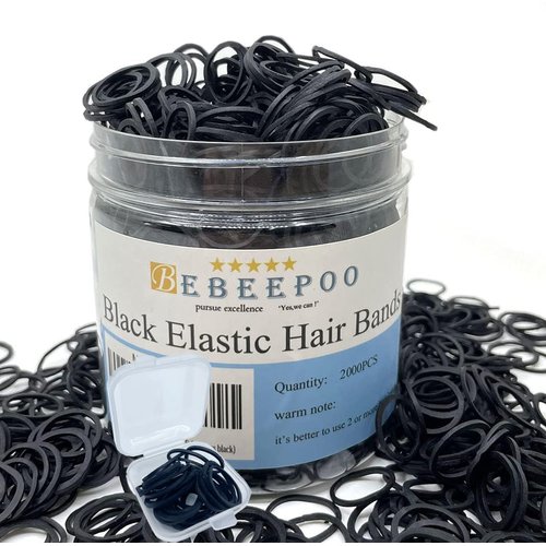 BEBEEPOO 2000 Count 1/2" Rubber Bands, Soft Elastic Bands for Hair Ties, Strong All Day Hold, Convenient Box, Hair Braids, Hair Ponytails, Braids & Beards, Black