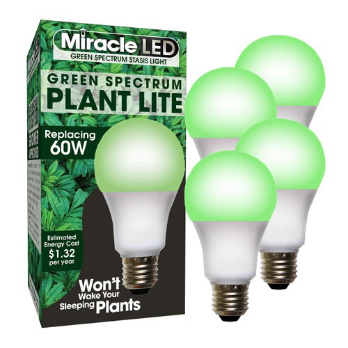 MiracleLED 604758 11W A19 Grow Room Specialty Light with Green LED Bulb, Omni directional, 4-Pack