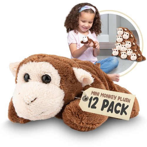 Forest & Twelfth Mini Monkey Plush Toys | 12 Pack Tiny Plushies Stuffed Animals Bulk | Stocking Stuffer for Girls & Boys, Animals Figures for Party Favors, Goody Bags, Classroom Treasure Box Prizes