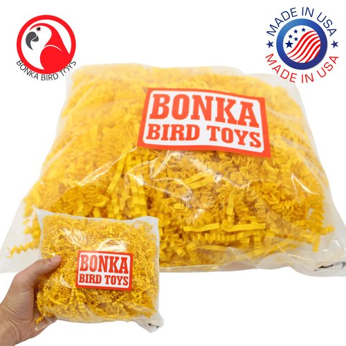 Bonka Bird Toys Colored Crinkle Shred Paper Chew Forage Nesting Natural Multi-Use Craft Part Projects Cockatiels Parakeets Conures Amazons and Other Similar Birds (Yellow)
