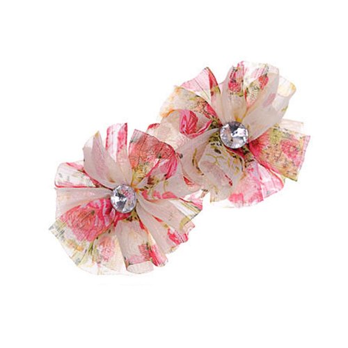 Alilang Women Pink Cream Chiffon Flower Crystal Rhinestone Head Piece Barrette Hair Clip,1 Piece