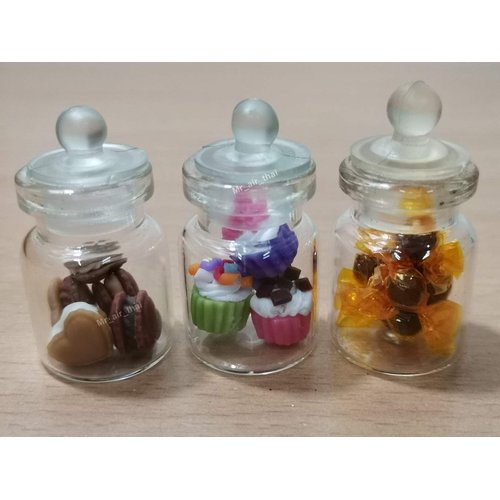 3pc Miniature Food Chocolate Cake Candy Cookie Dollhouse Cake in Clear Glass Mini Bottle Fruit Food #MF091