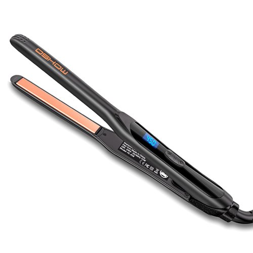 DSHOW 1/2" Flat Iron, Small Flat Iron Hair Straightener for Short Hair, Tourmaline Ceramic Mini Travel Hair Straightener with a Pouch, 6 Temperature, Dual Voltage (Black)