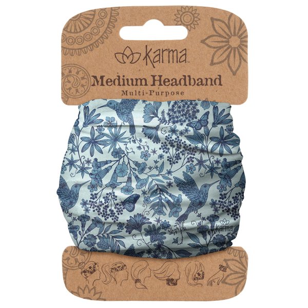 Karma Hummingbird Headband for Women - Medium - Fabric Headband and Stretchy Hair Scarf - Blue