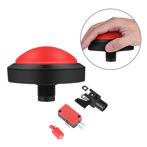 Button,100mm Massive Button with LED Convexity Console Replacement(100# Red + Three Foot Switch + LED Light)