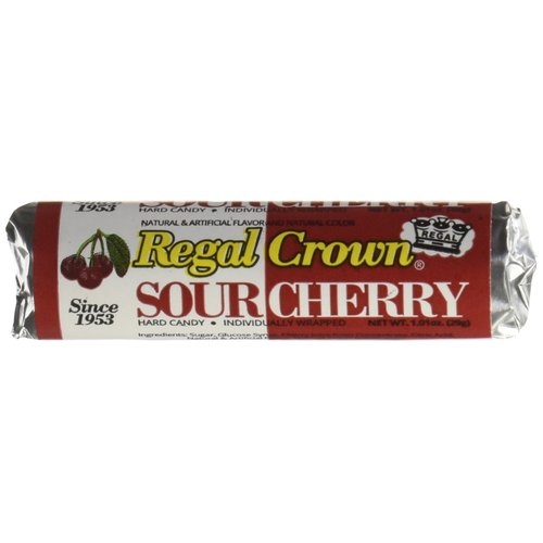 Regal Crown Sour Cherry Candy Rolls | Traditional Sour Cherries Candy | Tart and Tangy Old Fashioned Sour Cherry Hard Candy Brought To You By Iconic Candy | 24 Count