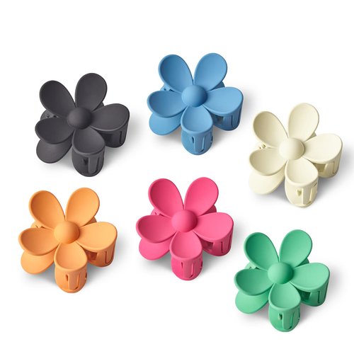 YosaiHom Flower Hair Claw Clips for Women, 6 PCS Big Jaw Barrettes with Strong Hold - Non-Slip Clamps for Thick/Thin Hair, 6 Colors Hair Accessories