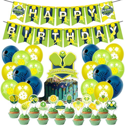 Pickleball Party Decorations Pickleball Birthday Party Supplies Includes Pickleball Birthday Banner Cake Topper Cupcake Toppers Balloons for Pickleball Birthday Decorations Party Favors