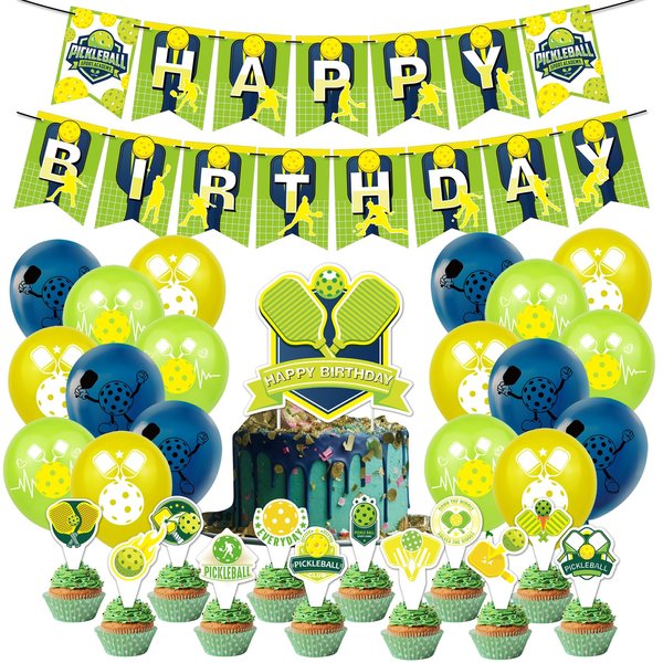 Pickleball Party Decorations Pickleball Birthday Party Supplies Includes Pickleball Birthday Banner Cake Topper Cupcake Toppers Balloons for Pickleball Birthday Decorations Party Favors
