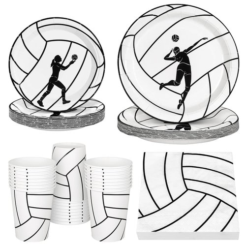 durony 96 Pieces Volleyball Party Supplies Tableware Set Disposable Plates Cups Napkins Volleyball Party Decorations for Sports Birthday Party Serves 24 Guests