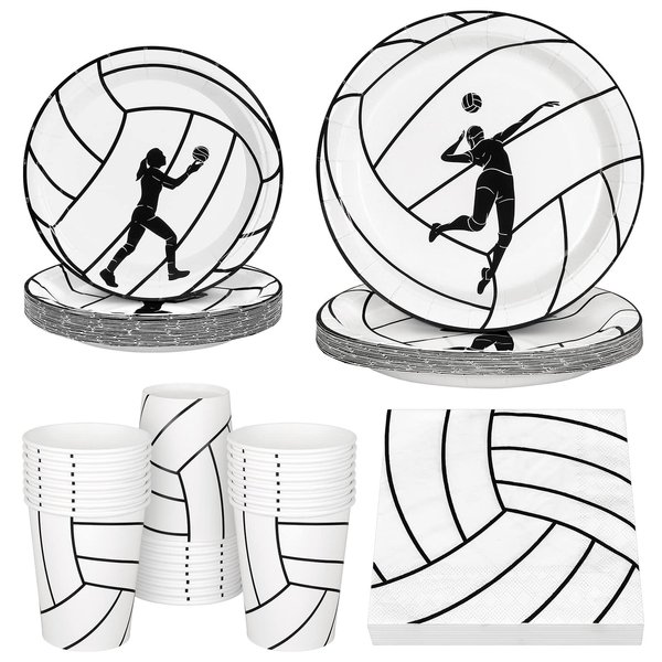 durony 96 Pieces Volleyball Party Supplies Tableware Set Disposable Plates Cups Napkins Volleyball Party Decorations for Sports Birthday Party Serves 24 Guests