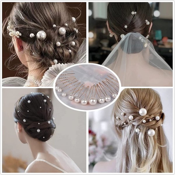 18Pcs Wedding Pearl Hair Pins Bridal Hair Pins Pearl Hair Accessories,Pearl Bobby Pins for Hair Pearl Rhinestone Hair Pins for Styling Single Pearl Hair Pins U Shaped for Brides Women Girls Gold,White
