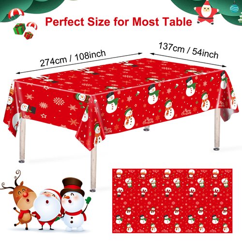 3 Pcs Christmas Tablecloth - Snowman Christmas Table cover, Disposable Plastic Rectangle Xmas Snowman Snowflakes Party Table cloths for Christmas Table Decorations and Party Supplies, 54 x 108 Inch