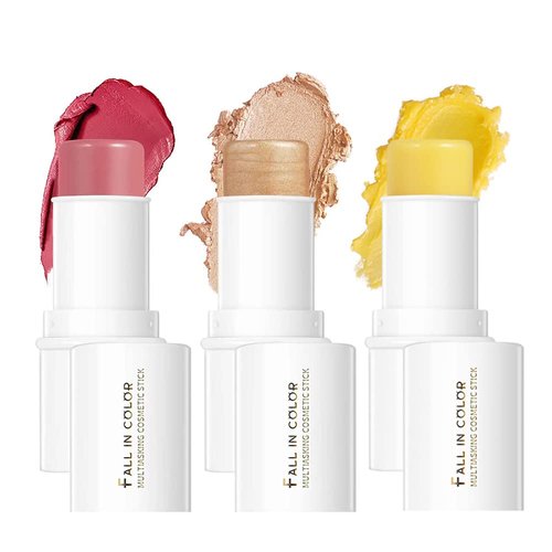 Yeweian Makeup Sticks Set, Matte Cream Blush Stick for Cheeks, Eyes and Lips, Moisturizer Stick & Highlighter Makeup Sticks for All Skin (Blush, Highlighter & Moisturizer)