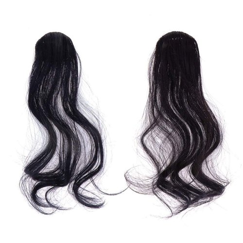 Lurrose Wave Side Bangs Curly Bangs High Temperature Fiber Hair Clip in Bangs Wave Fringe Hair Extensions 2pcs (Black and Dark Brown)
