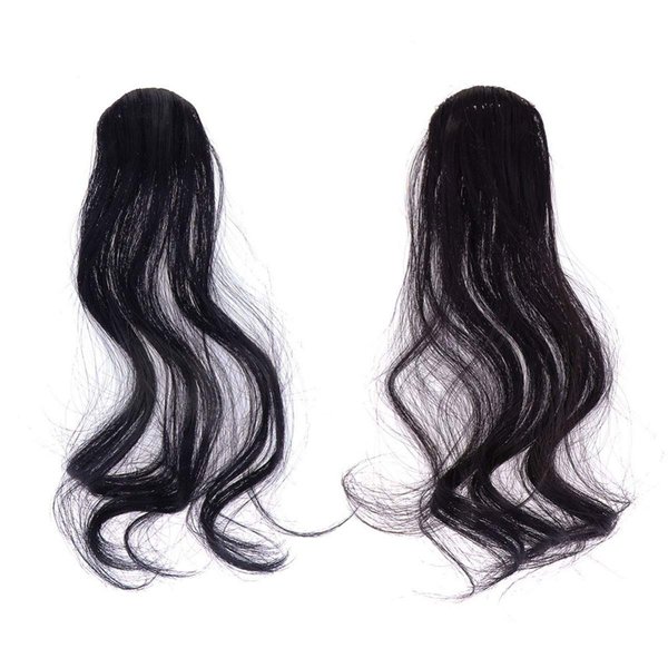 Lurrose Wave Side Bangs Curly Bangs High Temperature Fiber Hair Clip in Bangs Wave Fringe Hair Extensions 2pcs (Black and Dark Brown)