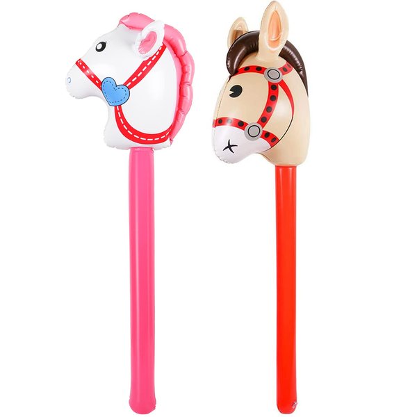 2PCS Inflatable Stick Horse - Inflatable Horse Head on Stick Horse Costume Pony/Halloween/Western Cowboy/Horse Baby Shower Birthday Party Decorations Supplies Favors, 37 Inches (RedPink)