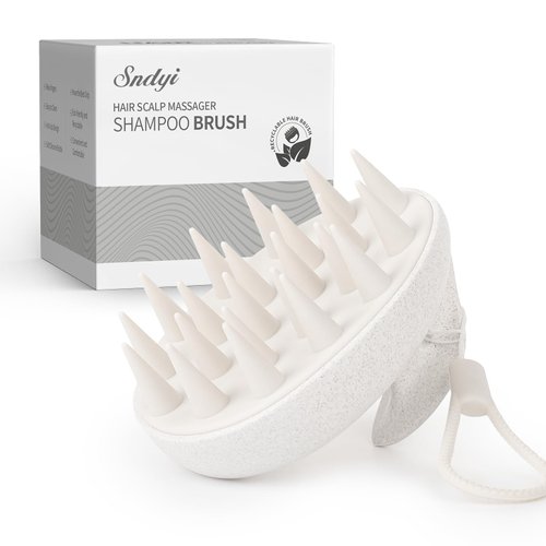 Sndyi Scalp Massager Shampoo Brush, Scalp Scrubber with Soft Silicone Bristles, Scalp Exfoliator for Dandruff Removal, Wheat Straw Hair Scalp Massager for Hair Growth, Wet Dry Scalp Brush, Beige