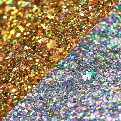 Holographic Chunky Glitter 50g Silver+50g Gold Body Glitter with Multi-Shapes 100g/3.52oz Sparkle Glitter for Body Face Eye Hair Makeup Glitter for Resin Project+Quick Dry Makeup Glue